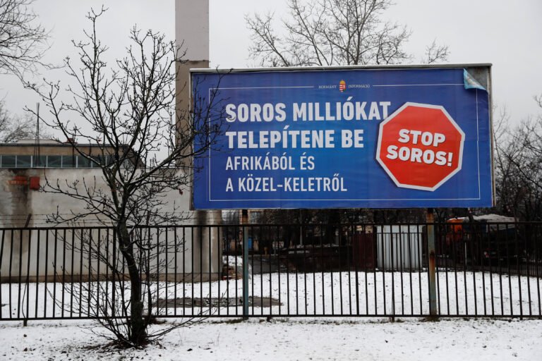 A government billboard is seen in Budapest