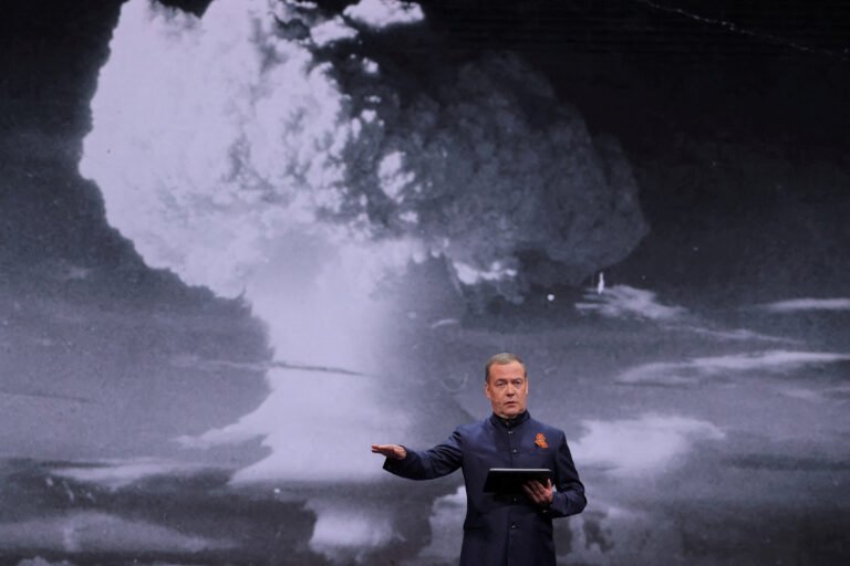 FILE PHOTO: Deputy head of Russia's Security Council Medvedev speaks at educational marathon in Moscow