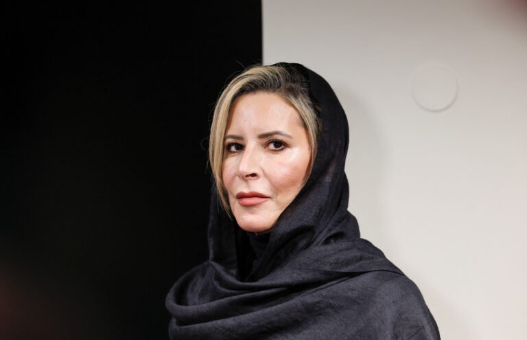 Aisha Gaddafi, daughter of Libya's former leader Muammar Gaddafi, attends an exhibition of her artworks in Moscow