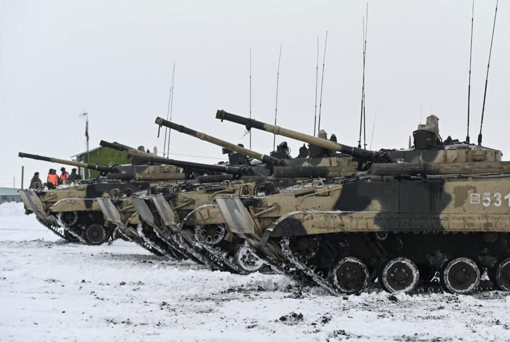 Russian mechanized infantry holds drills in the Rostov region