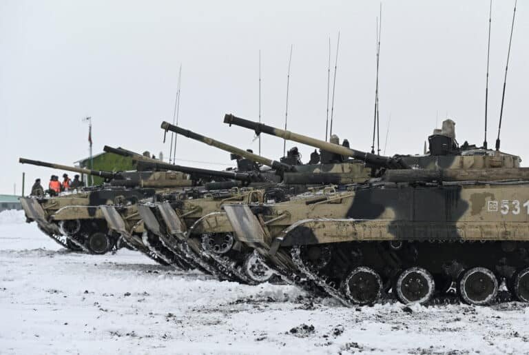 Russian mechanized infantry holds drills in the Rostov region