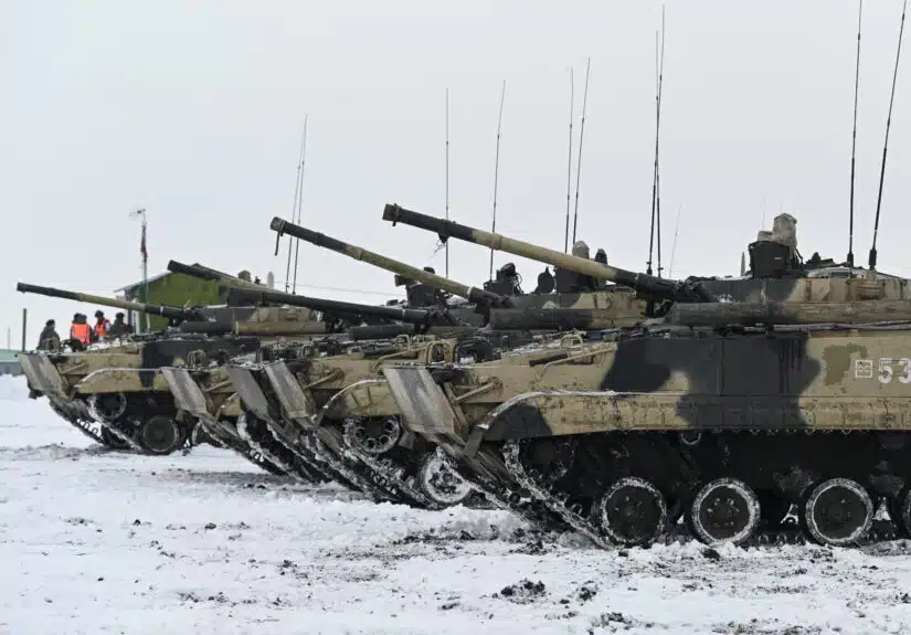 Russian mechanized infantry holds drills in the Rostov region